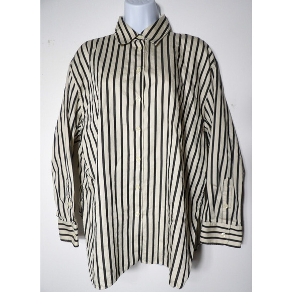 Zara Tops - Zara Womens Large Blouse Top Striped Black White Button Up Beetlejuice Minimalis